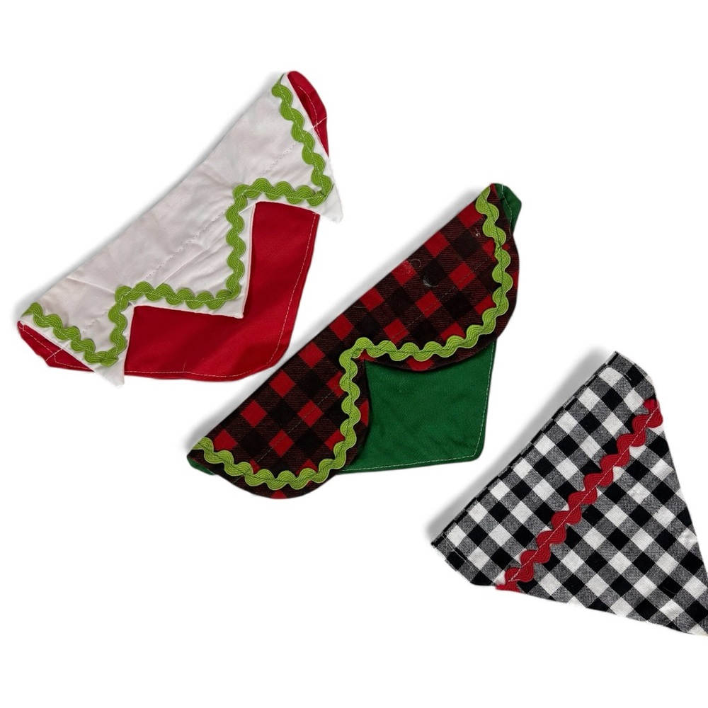 Handmade Christmas Dog Collar Bandanas Set of 3 – Size Medium 9"x5"